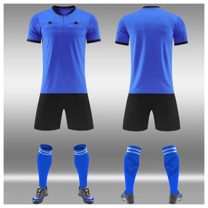 Mens Soccer Short Sleeve Football Referee Uniform Breathable Match Shirt with Pockets