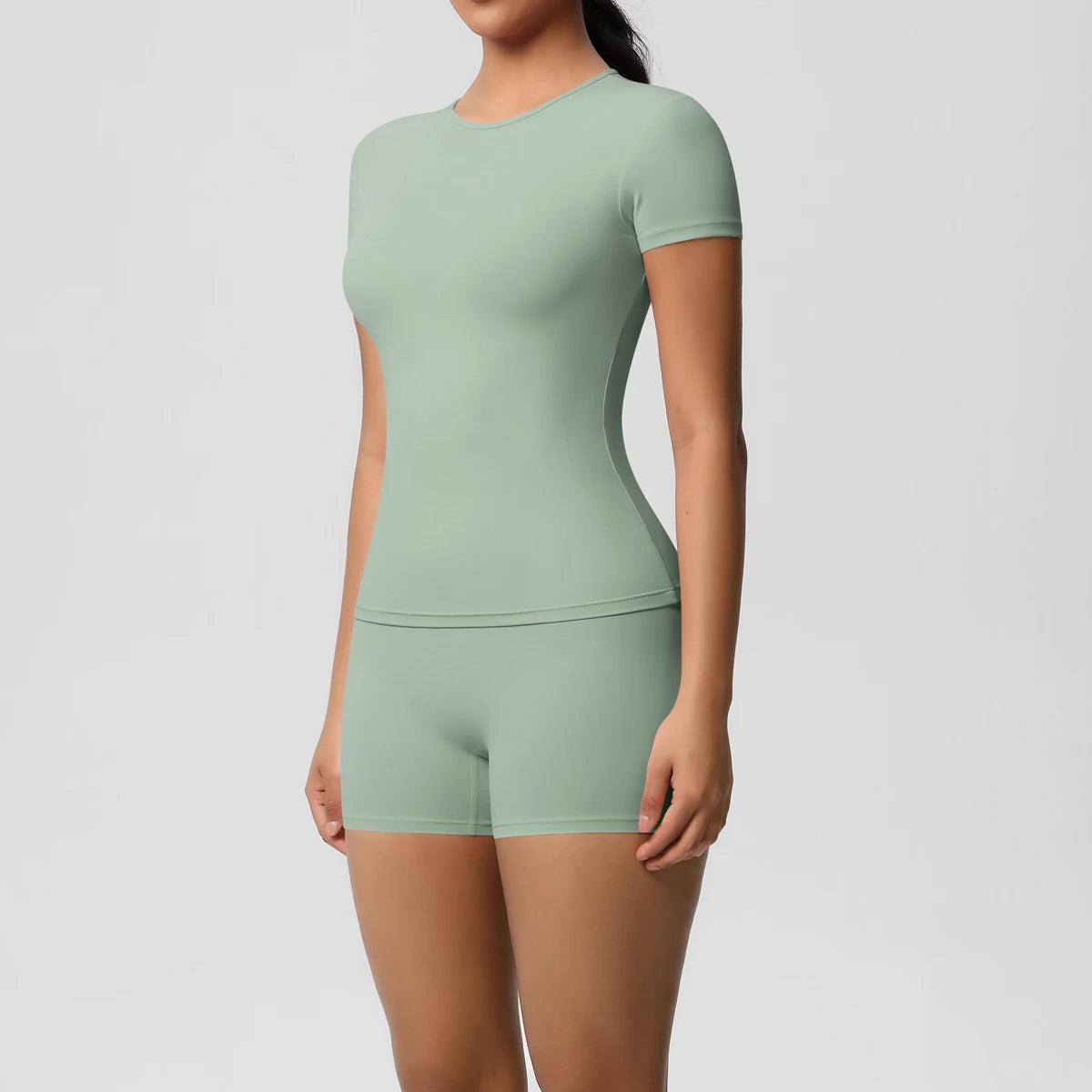 2 Piece Quick-Drying Gym Leggings Set Summer Short Sleeve Breathable Stretchy Yoga Slim Fitness Active Top Women's Cycling Bike Shorts The Clothing Company Sydney