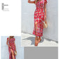 Short Sleeves V Neck Vintage Floral Boho Printed Slit Midi Dresses A Line Bohemian Summer Beach Dress