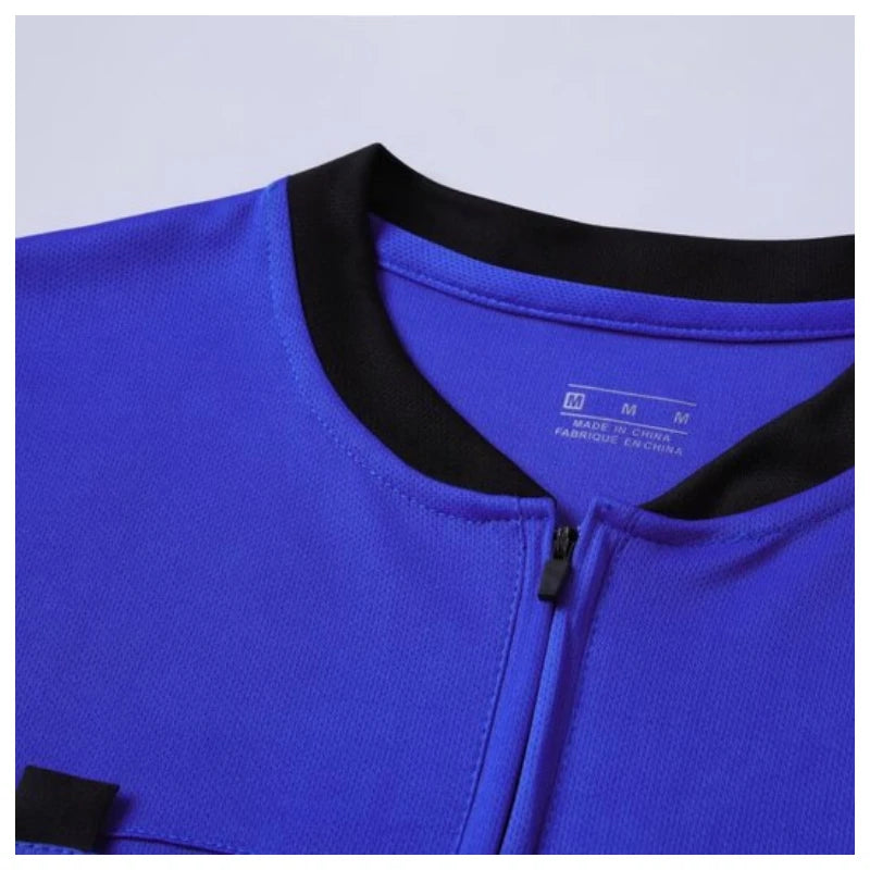 Mens Soccer Short Sleeve Football Referee Uniform Breathable Match Shirt with Pockets