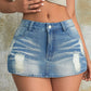 Women Fashion's Vintage Preppy Ripped Slant Pocket Denim Mini Skort Street Skinny Shorts The Clothing Company Sydney