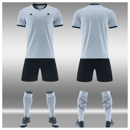 Mens Soccer Short Sleeve Football Referee Uniform Breathable Match Shirt with Pockets