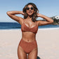 2 Piece Shiny Brick Red High Waist Bikini Sets Swimsuit  V-neck Two Pieces Beachwear Bathing Suit Swimwear The Clothing Company Sydney