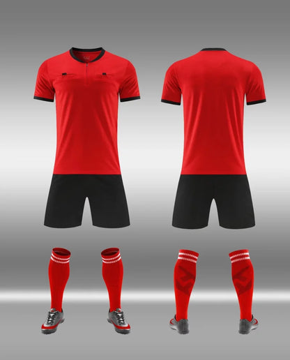 Mens Soccer Short Sleeve Football Referee Uniform Breathable Match Shirt with Pockets