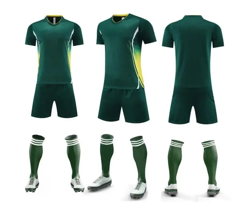 Mens Football Jersey Set Short Sleeve Round Neck Customized Soccer Kits Womens Training Suit