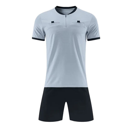 Mens Soccer Short Sleeve Football Referee Uniform Breathable Match Shirt with Pockets