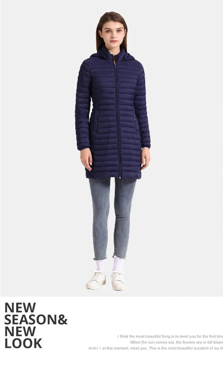 Winter Women Loose Long Parka Coat With Detachable Hood Ultralight Portable Warm Padded Cotton Outerwear Jacket