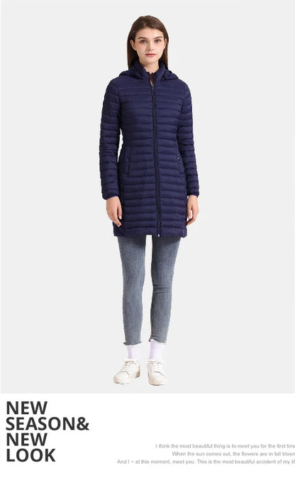 Winter Women Loose Long Parka Coat With Detachable Hood Ultralight Portable Warm Padded Cotton Outerwear Jacket