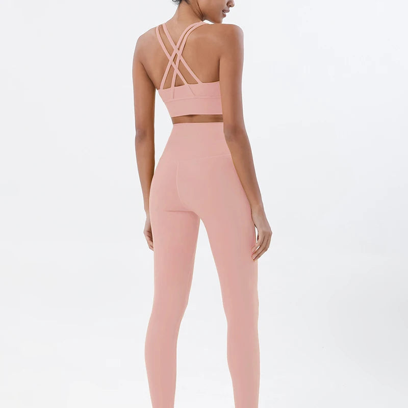 Nylon Yoga Set Women's Tracksuit Gym Fitness Set Woman 2 Piece Leggings Sports Bra Breathable Sportwear - The Clothing Company Sydney