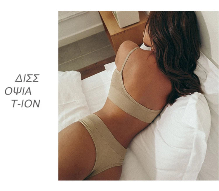 Women Seamless Bra Set Thong Low Waist Panties Wire Free Bra Bralette Lingerie Brassiere Cotton  Underwear Set The Clothing Company Sydney