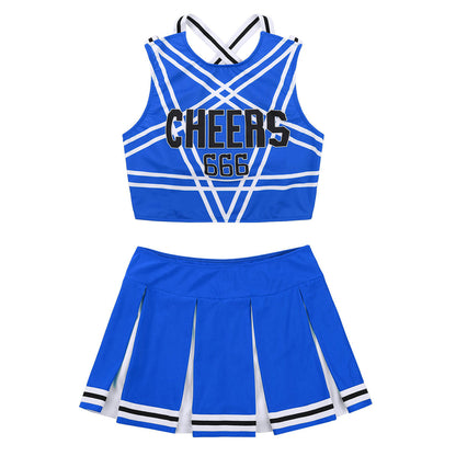 Women's Cheerleader Cosplay Costume Uniform Outfit Stand Collar Crop Top with Mini Pleated Skirts Carnival Cheerleading Suit The Clothing Company Sydney