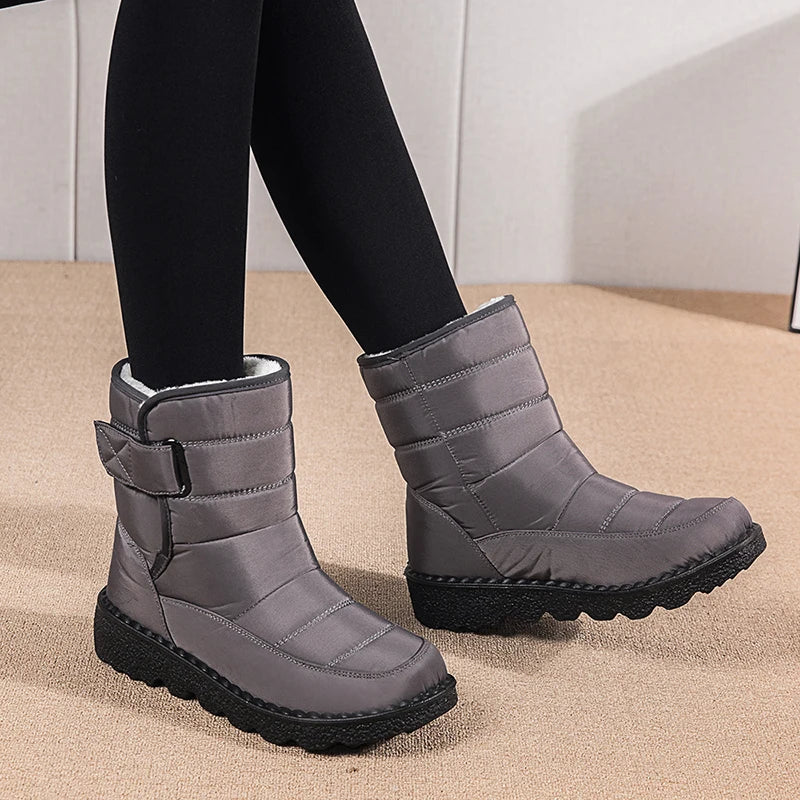 Non Slip Waterproof Snow Boots Women's Thick Plush Winter Ankle Boots Platform Keep Warm Cotton Padded Shoes