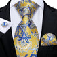 Men's Tie Luxury Yellow Blue Striped Paisley Plaid Silk Wedding Tie For Men's Designer Hanky Cufflinks Gift Tie Set The Clothing Company Sydney