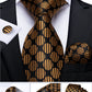 Fashion Men's Tie Luxury Gold Blue Black Striped Paisley Silk Wedding Tie For Men Designer Hanky Cufflinks Gift Tie Set