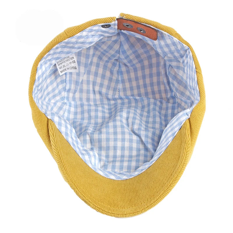 Spring Autumn Berets Hat Men's knitting Visor Cap Casual Fashion Women Beret Solid Yellow Blue Peaked Flat Cap Duckbill Hat