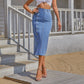 Blue Denim Single-Breasted Split Elegant Bodycon Midi Skirt Women's High Waist Long Jeans Skirts Streetwear The Clothing Company Sydney