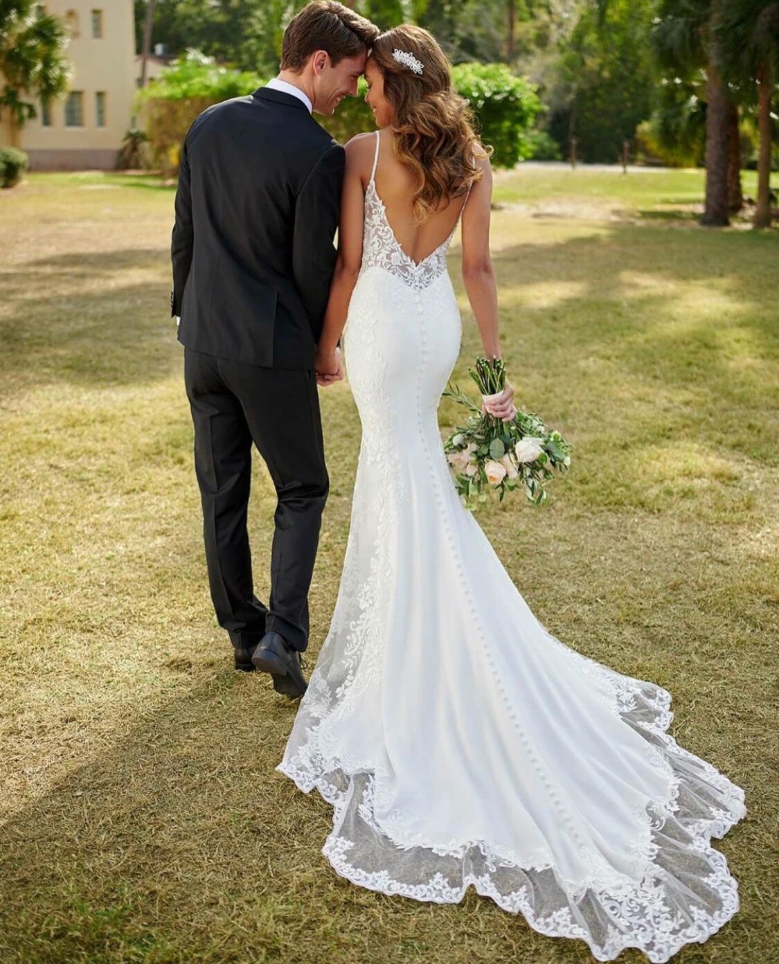 Mermaid lace wedding outlet dress with spaghetti straps