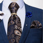 5 Piece Designer Blue Red Paisley Ties Wedding Party Neck Tie Luxury Tie Ring Brooch Silk Tie Set Gift For Men