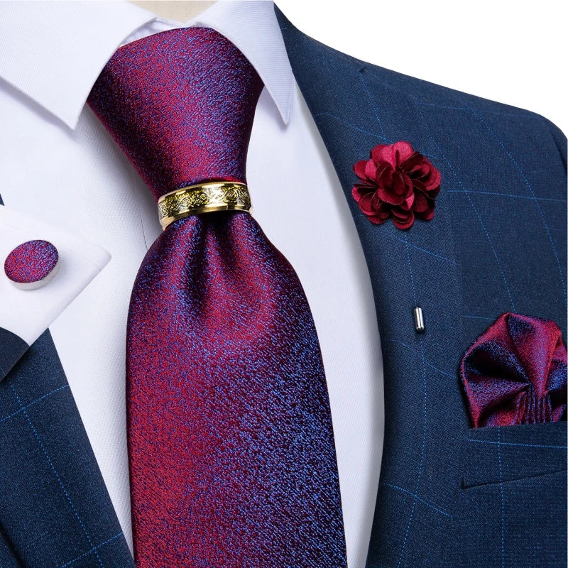 Men's Ties 8cm Wide Silk Neck Tie For Wedding Party Accessories Pocket Square Cufflinks Brooch Pin Set