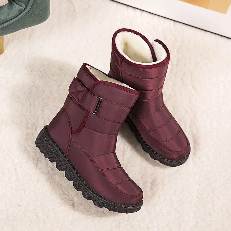 Non Slip Waterproof Snow Boots Women's Thick Plush Winter Ankle Boots Platform Keep Warm Cotton Padded Shoes