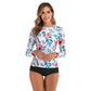 Long Sleeve Rash Guard Women Print Two Piece Swimsuit Zipper Swimwear Plus Size Bathing Suit Surfing Suit