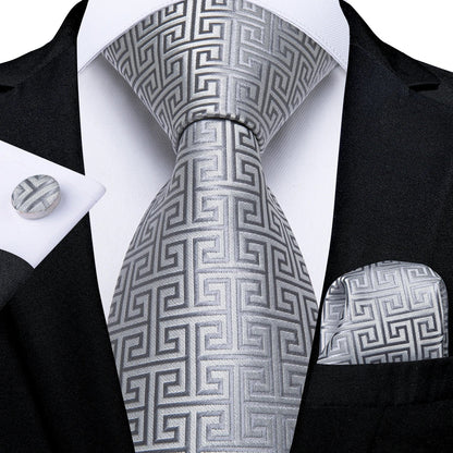 Gray Paisley Silk Tie Set – Men’s Wedding Tie, Pocket Square & Cufflinks The Clothing Company Sydney