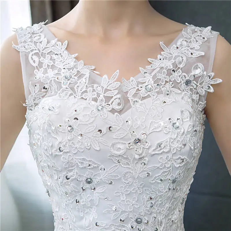 V-neck Wedding Dresses Off White Sequined Wedding Gown