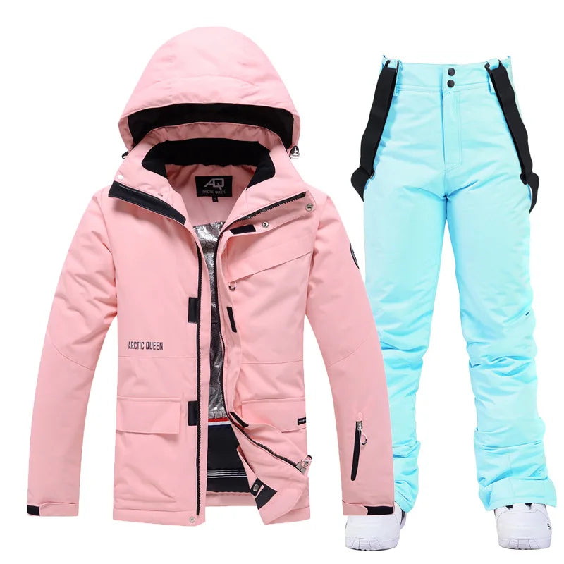 2 Piece Ski Suit Women's Snowboard Clothing Sets Waterproof Windproof Skiing Jacket Pants Snow Overalls