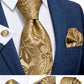 Men's Tie Luxury Yellow Blue Striped Paisley Plaid Silk Wedding Tie For Men's Designer Hanky Cufflinks Gift Tie Set The Clothing Company Sydney