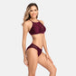 Women High Neck Bikini Set Solid Color Swimsuit Hollow Out Bandage Swimwear Push Up Beachwear