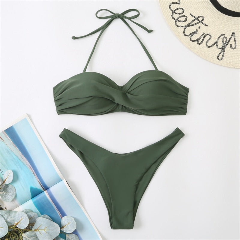 Bikini Swimsuit Women Swimwear Solid Push Up Bikinis Set High Waist Thong Bathing Suit Two Pieces Swimming Suits Female The Clothing Company Sydney