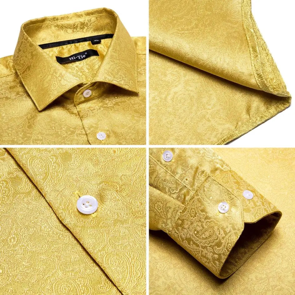 Men's Shirts Paisley Floral Silk Gold Long Sleeve Business Party Wedding Dress Shirts The Clothing Company Sydney