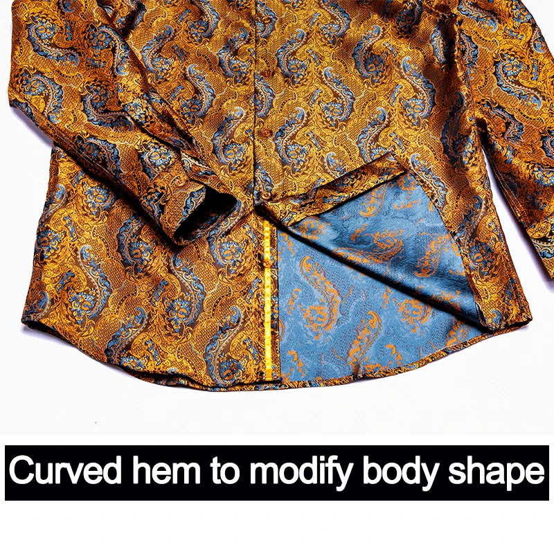Men's Shirts Paisley Floral Silk Gold Long Sleeve Business Party Wedding Dress Shirts The Clothing Company Sydney
