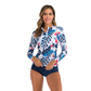 Long Sleeve Rash Guard Women Print Two Piece Swimsuit Zipper Swimwear Plus Size Bathing Suit Surfing Suit