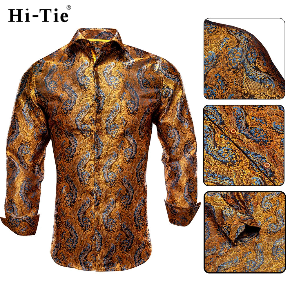 Men's Shirts Paisley Floral Silk Gold Long Sleeve Business Party Wedding Dress Shirts The Clothing Company Sydney