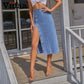 Blue Denim Single-Breasted Split Elegant Bodycon Midi Skirt Women's High Waist Long Jeans Skirts Streetwear The Clothing Company Sydney