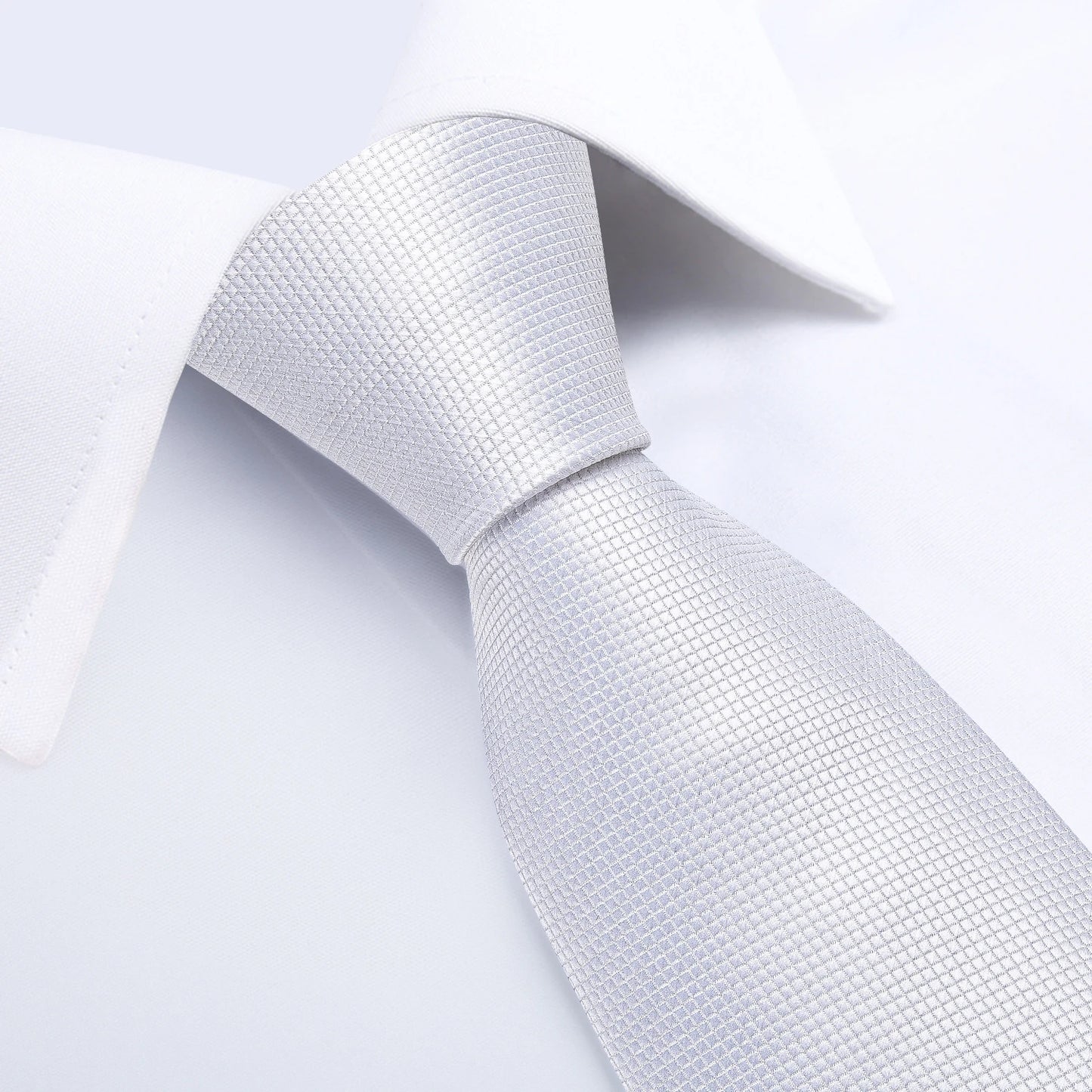 8cm Men Silk Tie White Solid Necktie Formal Wedding Party Ties Cufflinks Hanky Flower Brooch Gift Set