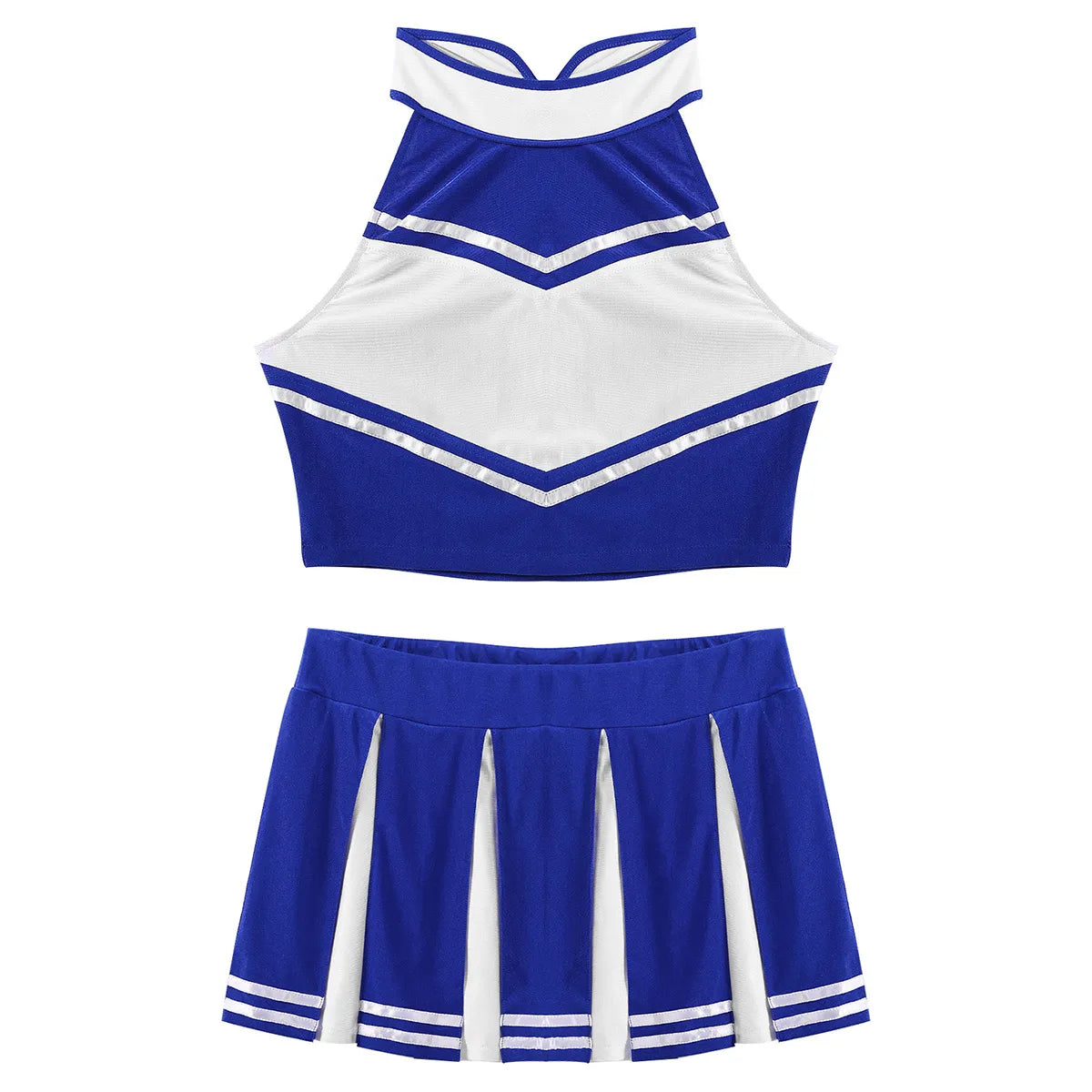 Women's Cheerleading Costume Uniform Carnival Cosplay Outfit Stand Collar Sleeveless Crop Top with Mini Pleated Skirt