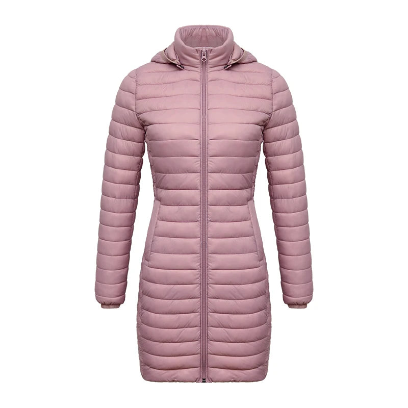 Winter Women Loose Long Parka Coat With Detachable Hood Ultralight Portable Warm Padded Cotton Outerwear Jacket