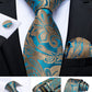 Men's Tie Teal Green Paisley Novelty Design Silk Wedding Tie for Men Handky cufflink Tie Set Party Business Fashion Set The Clothing Company Sydney