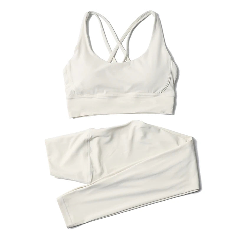 Nylon Yoga Set Women's Tracksuit Gym Fitness Set Woman 2 Piece Leggings Sports Bra Breathable Sportwear - The Clothing Company Sydney