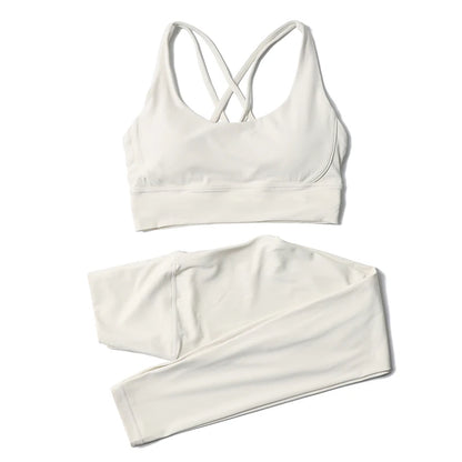 Nylon Yoga Set Women's Tracksuit Gym Fitness Set Woman 2 Piece Leggings Sports Bra Breathable Sportwear - The Clothing Company Sydney