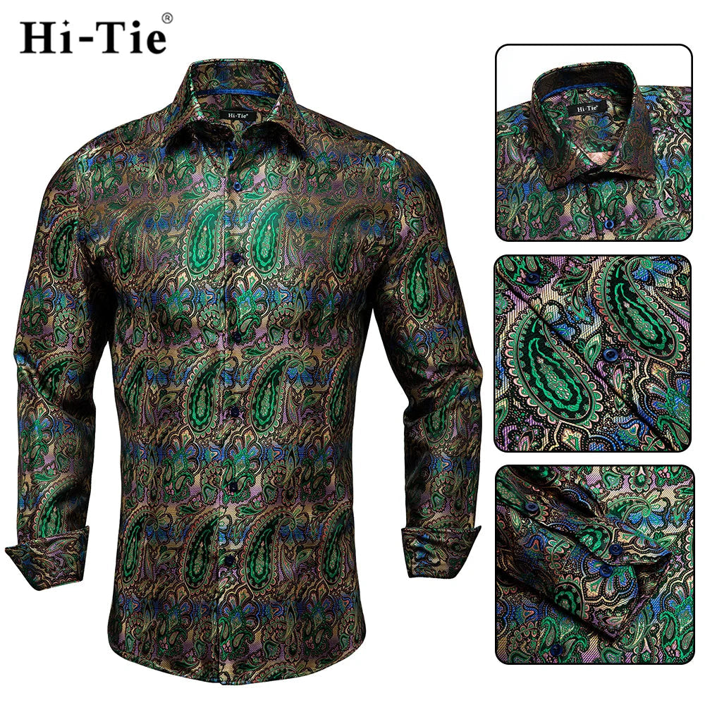 Men's Shirts Paisley Floral Silk Gold Long Sleeve Business Party Wedding Dress Shirts The Clothing Company Sydney