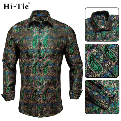 Men's Shirts Paisley Floral Silk Gold Long Sleeve Business Party Wedding Dress Shirts The Clothing Company Sydney