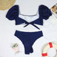 2 Piece Women Swimsuit Solid Colour Short Puff Sleeve Summer High Waist Cut Backless Bathing Suit Beachwear Bikini Set The Clothing Company Sydney