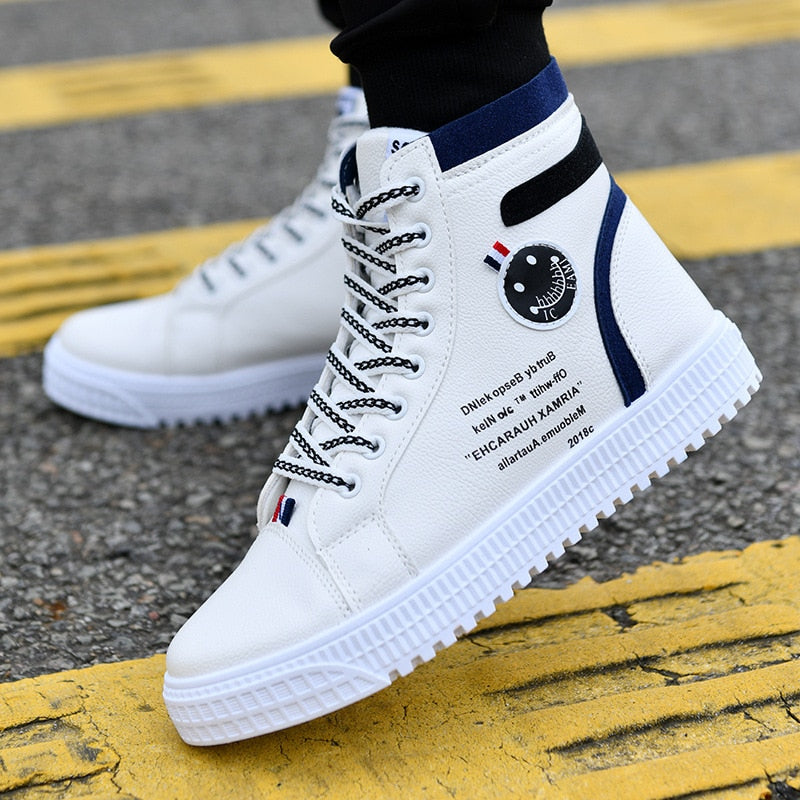 Men's White Shoes Skateboarding Shoes High Top Men High British Style Comfortable Skateboarding Sneakers The Clothing Company Sydney
