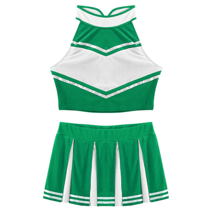 Women's Cheerleader Cosplay Costume Uniform Outfit Stand Collar Crop Top with Mini Pleated Skirts Carnival Cheerleading Suit The Clothing Company Sydney