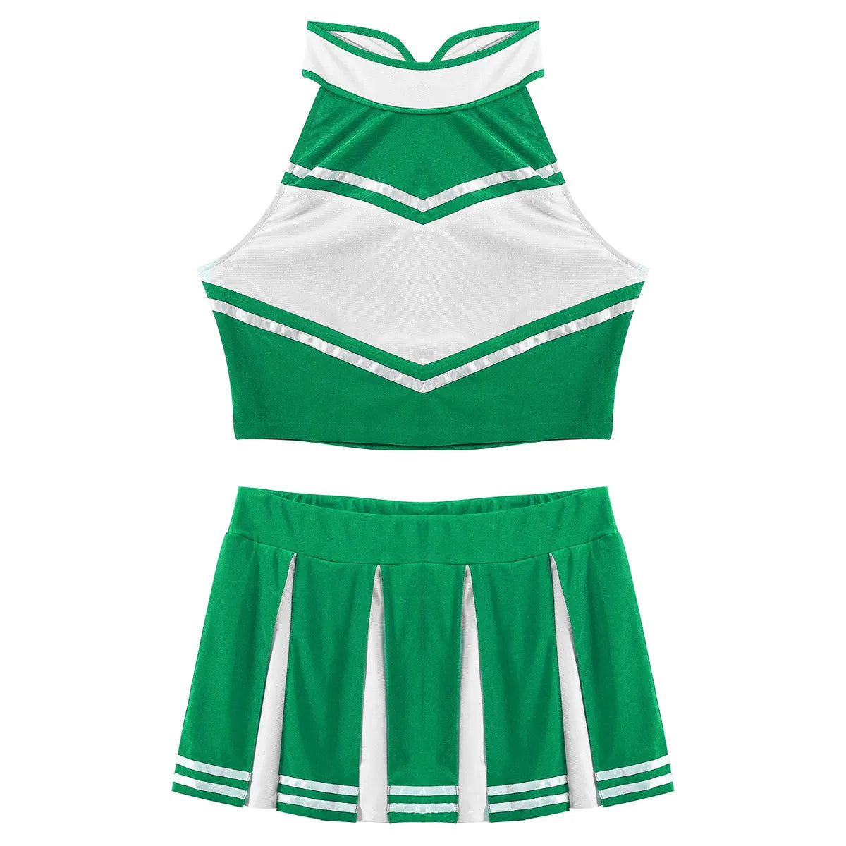 Women's Cheerleading Costume Uniform Carnival Cosplay Outfit Stand Collar Sleeveless Crop Top with Mini Pleated Skirt