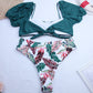 2 Piece Women Swimsuit Solid Colour Short Puff Sleeve Summer High Waist Cut Backless Bathing Suit Beachwear Bikini Set The Clothing Company Sydney