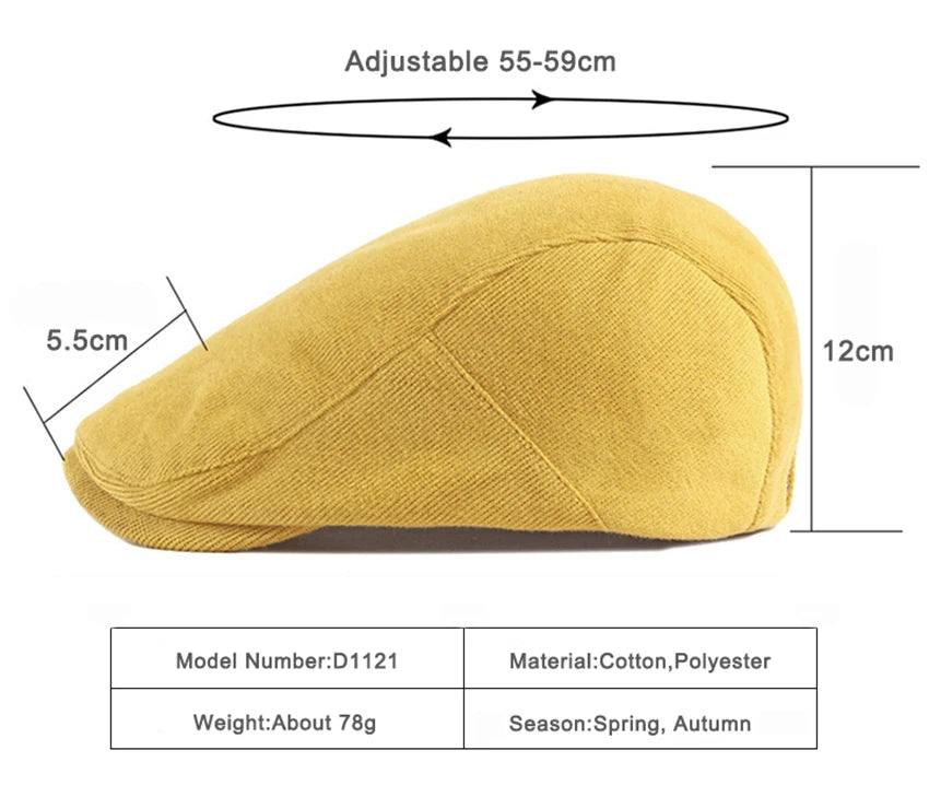 Spring Autumn Berets Hat Men's knitting Visor Cap Casual Fashion Women Beret Solid Yellow Blue Peaked Flat Cap Duckbill Hat